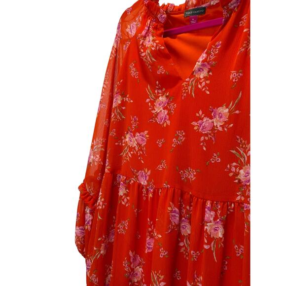 Vince Camuto Dress Sheer Long Sleeve V-Neck babydoll Dress Ruffle Hem Size M - Picture 4 of 6